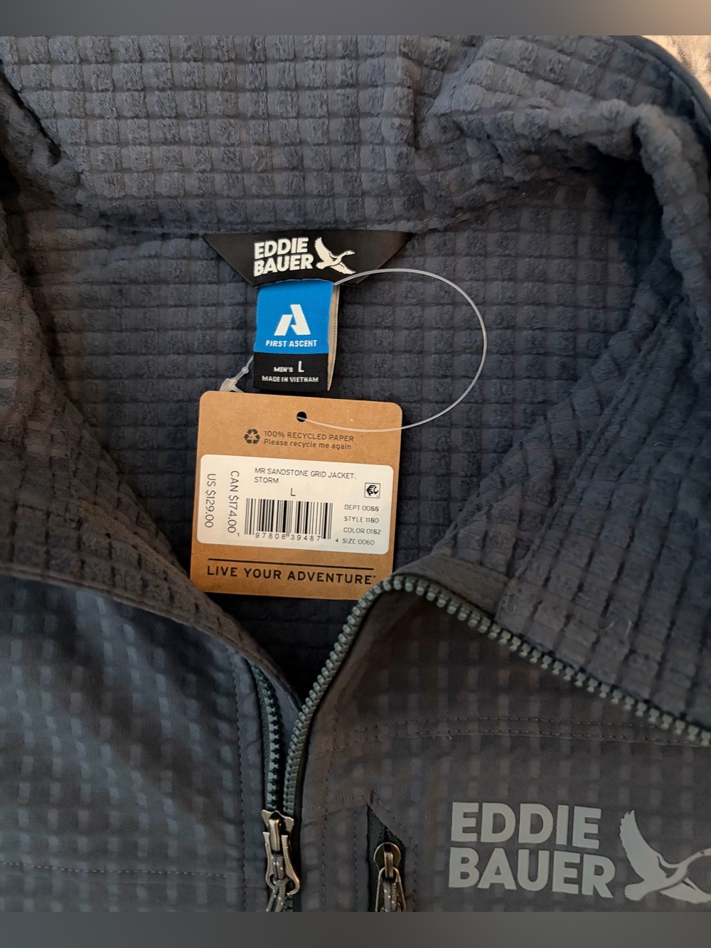 $129 Eddie Bauer Sandstone Grid Gray Jacket Men’s Sz: Large - Picture 3 of 5